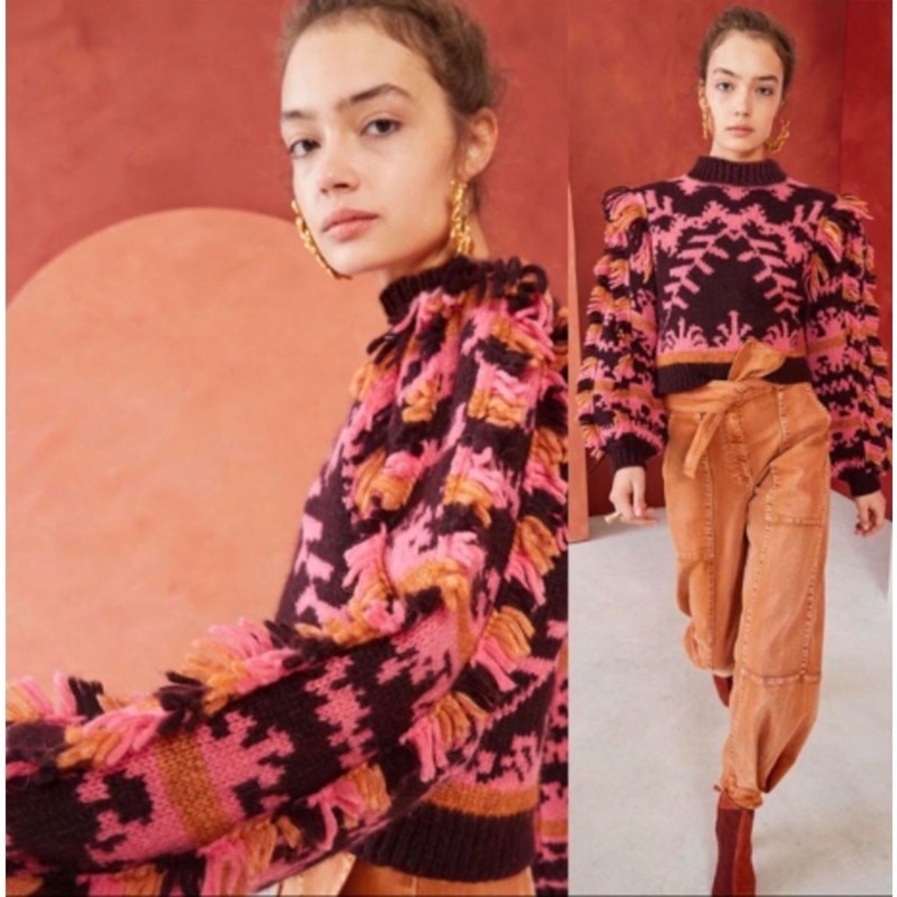 Ulla Johnson‎ Alpaca Abia Sweater Size XS Fuchsia Boho Fringe Designer